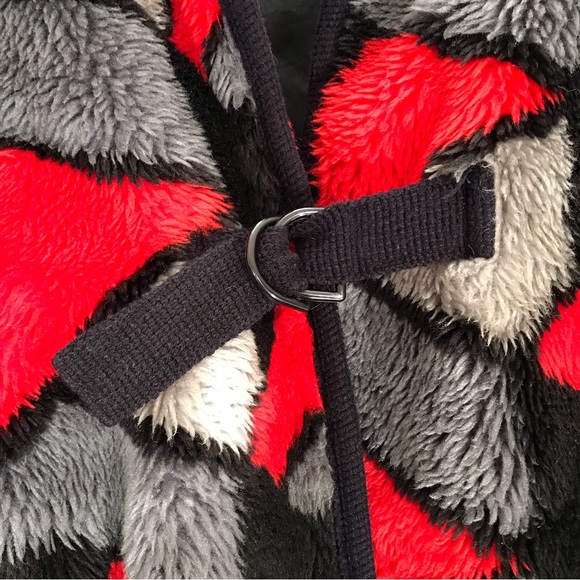 Vintage funky faux fur abstract red grey and black geometric shapes retro jacket - Picture 7 of 8